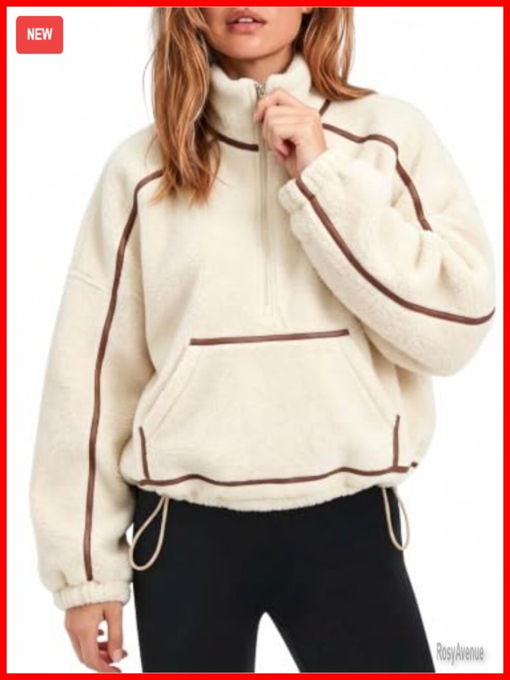 Fleece Half Zip Pullover Oversized Sweatshirt Kangaroo Pocket Quarter Zip Sherpa